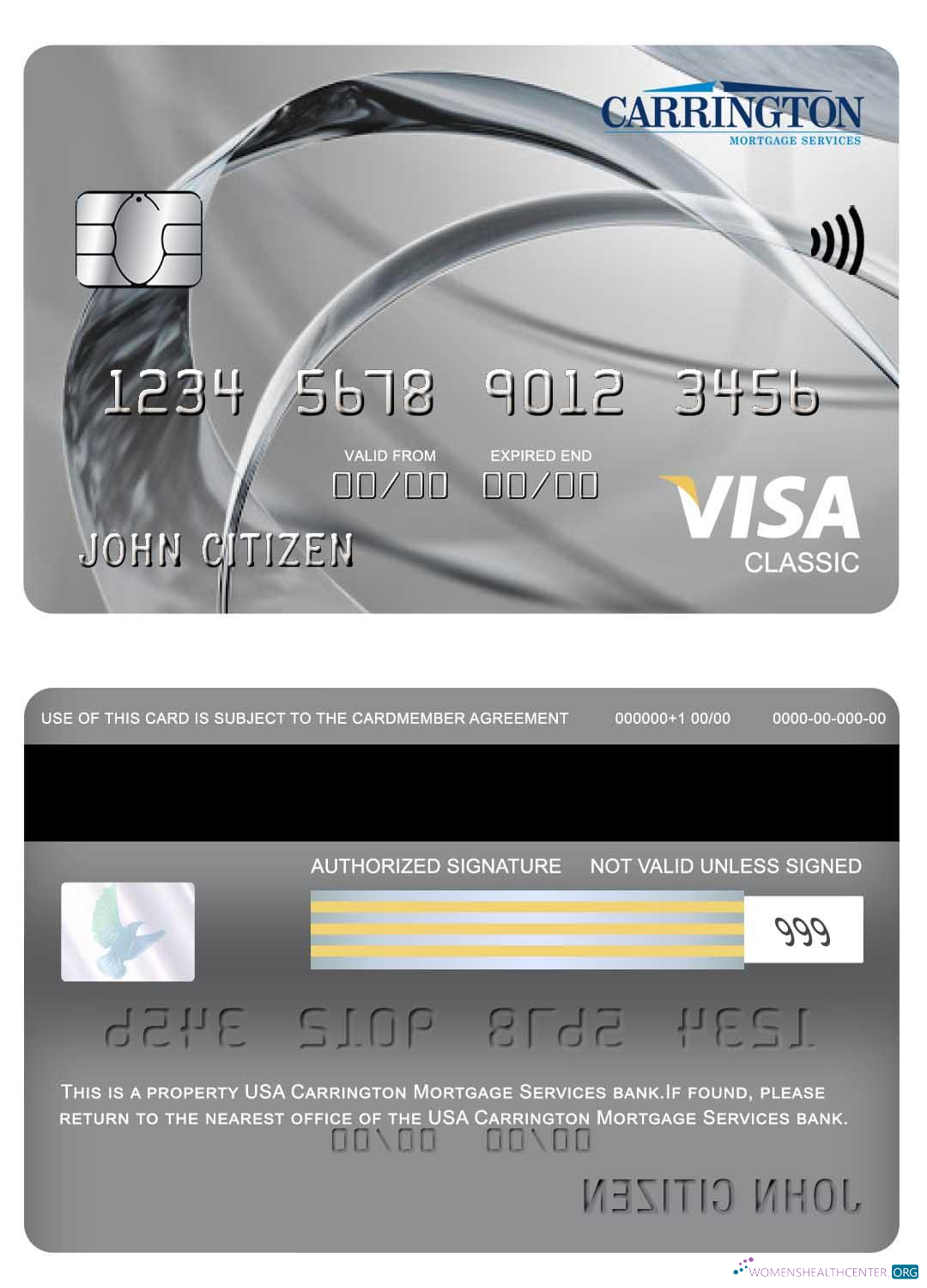 Download USA Carrington Mortgage Services bank visa classic card Photoshop template